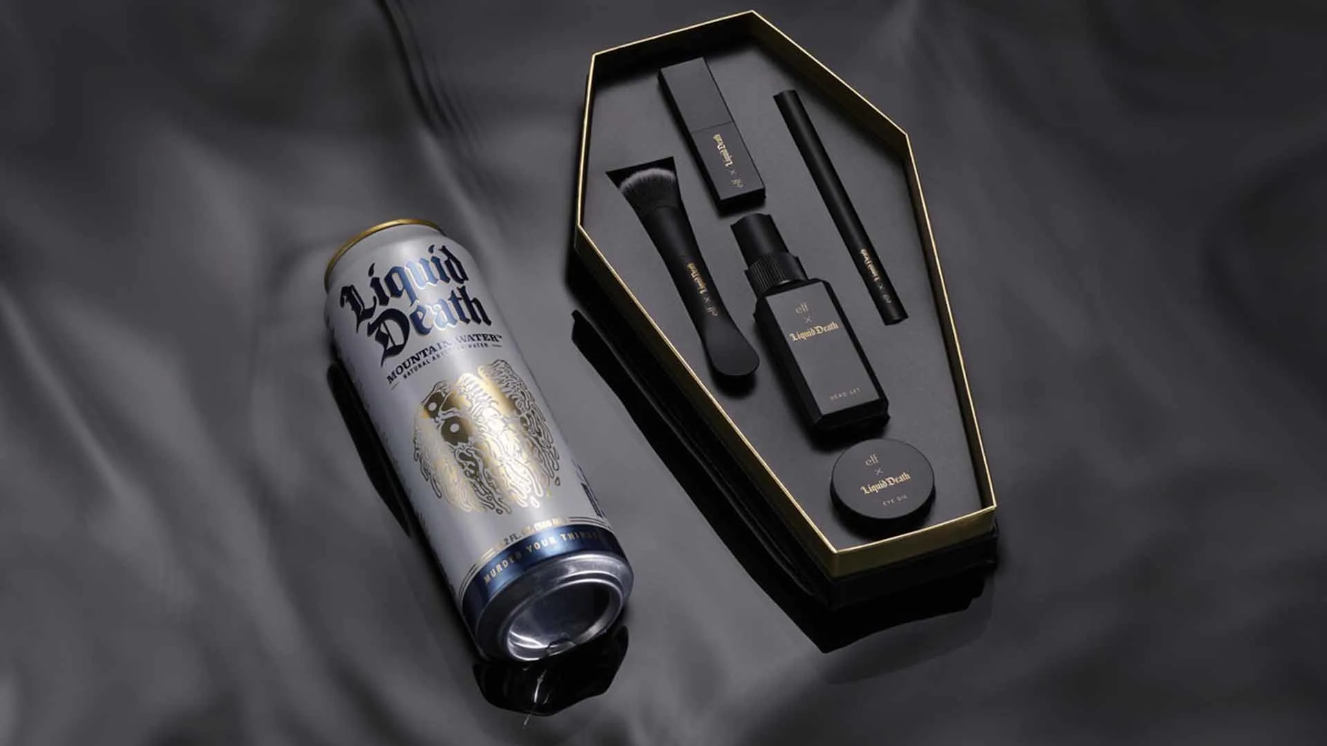 Marketing digital 2025 : stratégies, outils et tendances à dompter 1 Collaboration e. L. F cosmetics et liquid death : coffret maquillage gothique