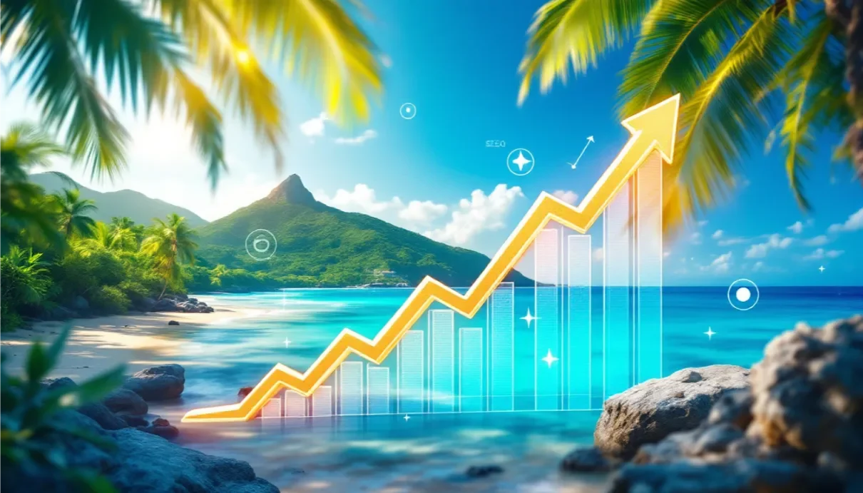 Consultant seo pointe-à-pitre 1 Graphiques seo ascendants sur fond évoquant la côte de pointe-à-pitre, illustrant le concept de consultant seo local.