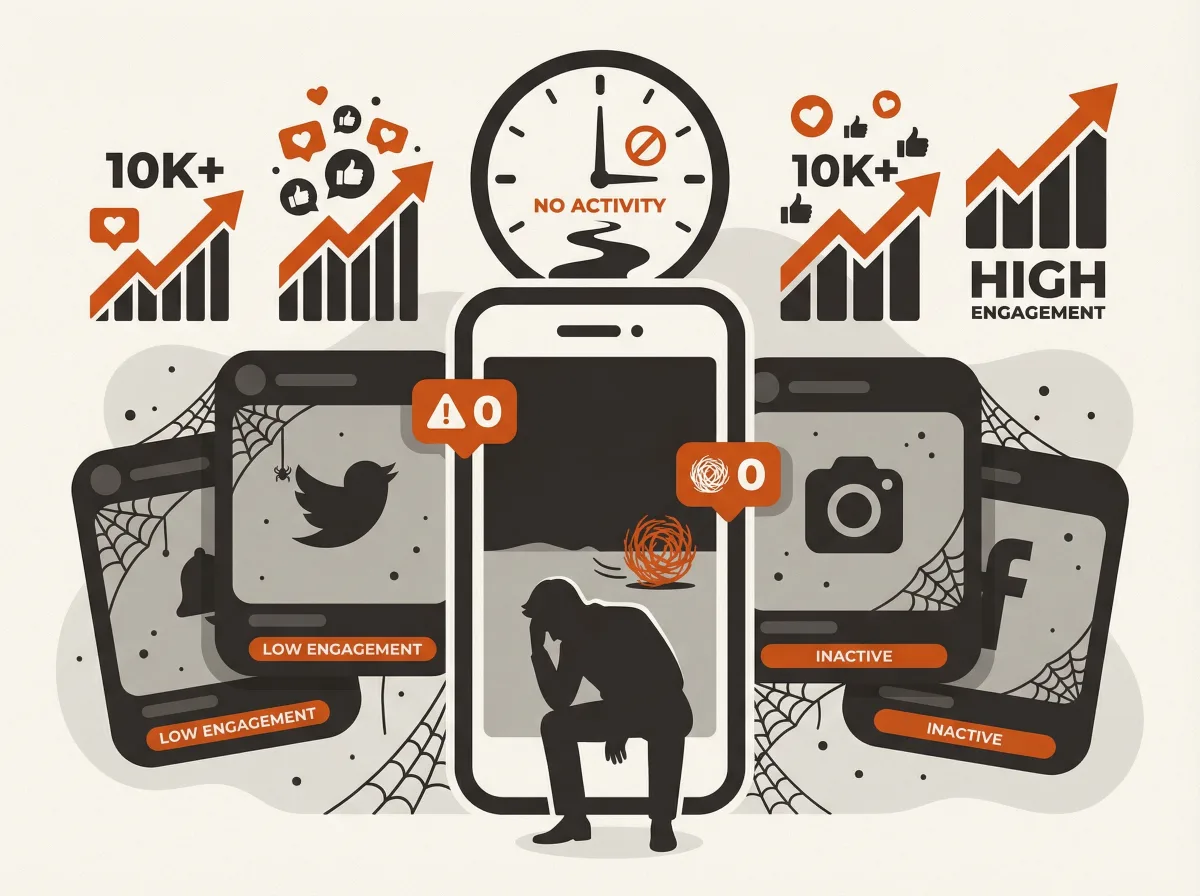 Réseaux sociaux abandonnés - profils inactifs sans engagement ni abonnés