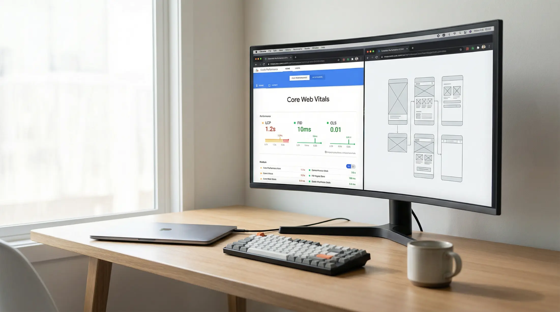 Développement web et optimisation UX : écran affichant des métriques de performance et une interface utilisateur moderne