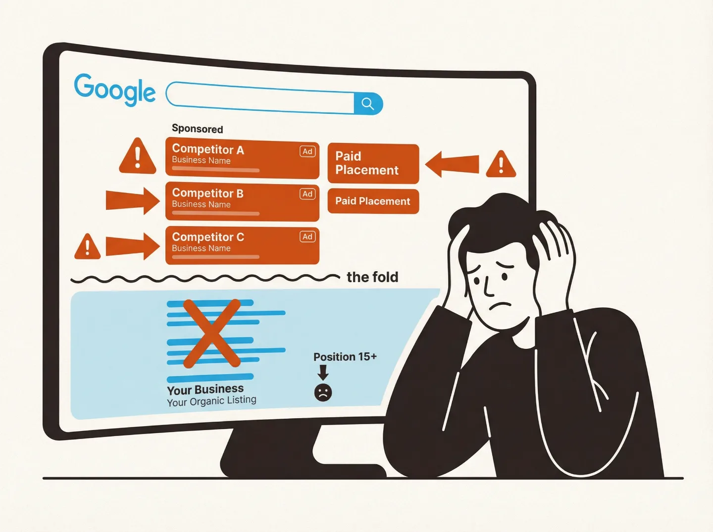 Résultats de recherche google avec annonces concurrents en première position