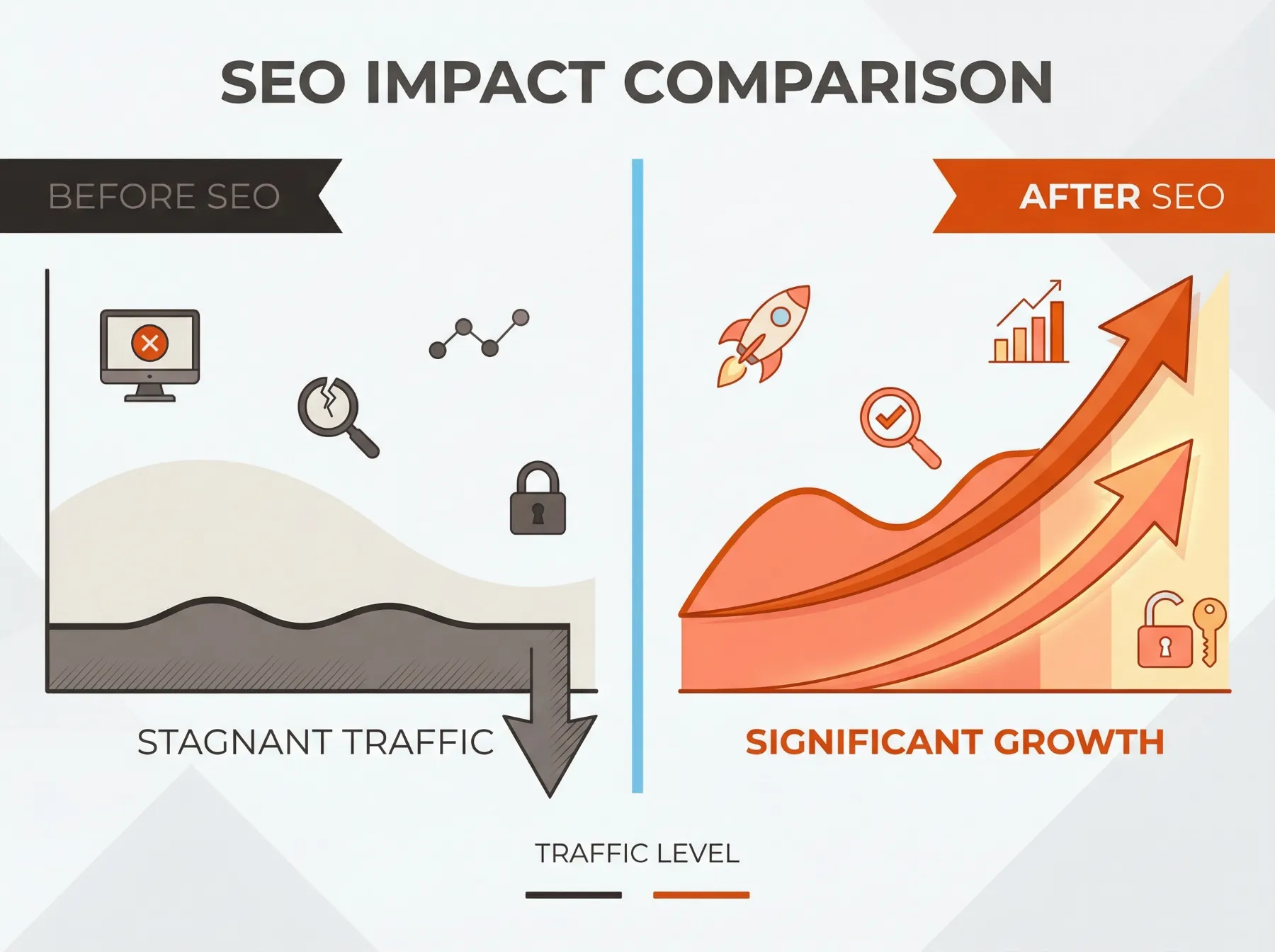 Courbe de trafic organique avant et après analyse concurrentielle seo, de 800 à 1920 visites mensuelles en 4 mois